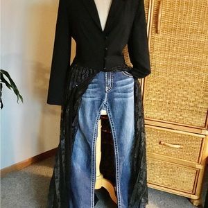 Midnight black illusion fashion forward blazer/duster. Stand up and be seen!